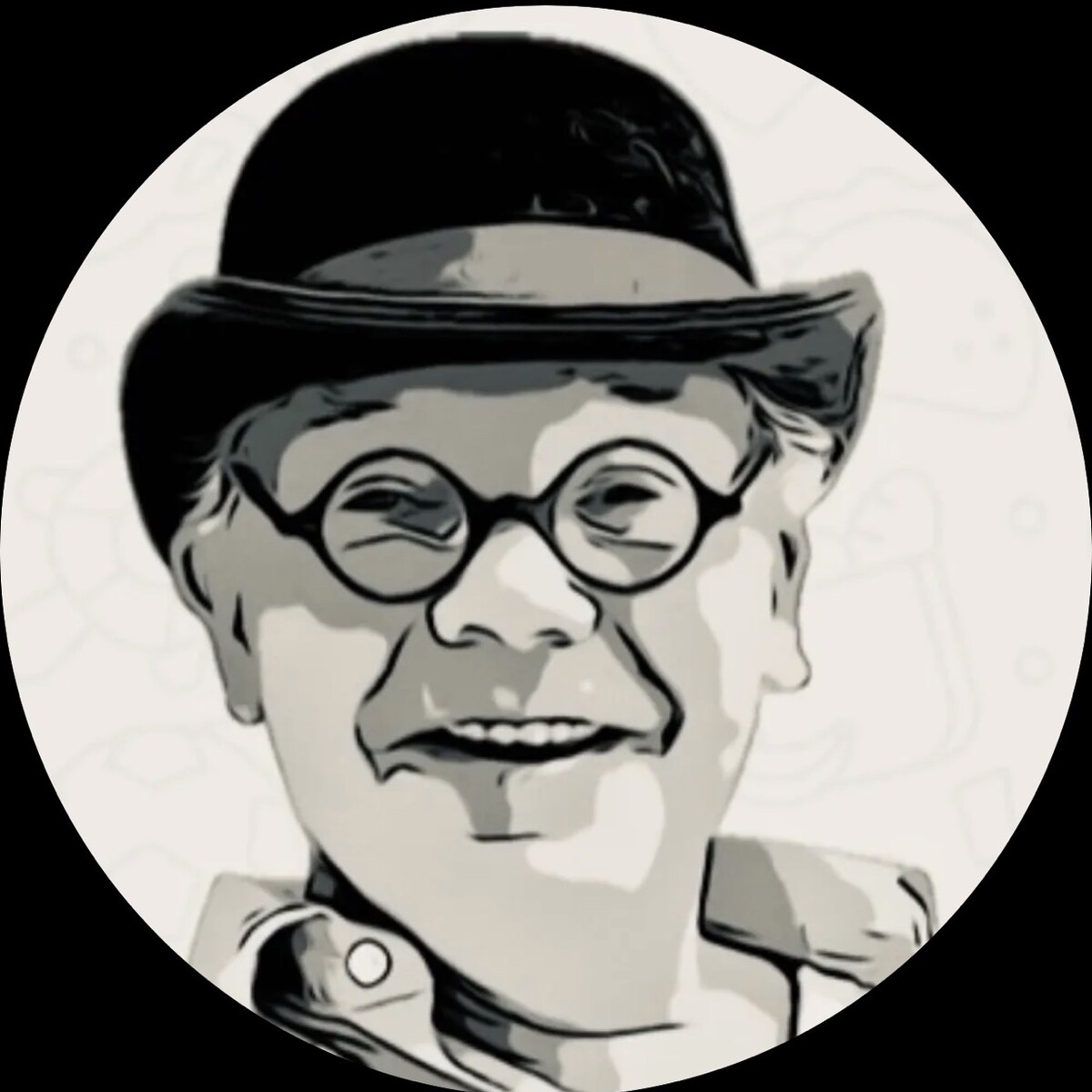 Illustratives Porträt von Bernd von Mallinckrodt mit Hut und runder Brille
