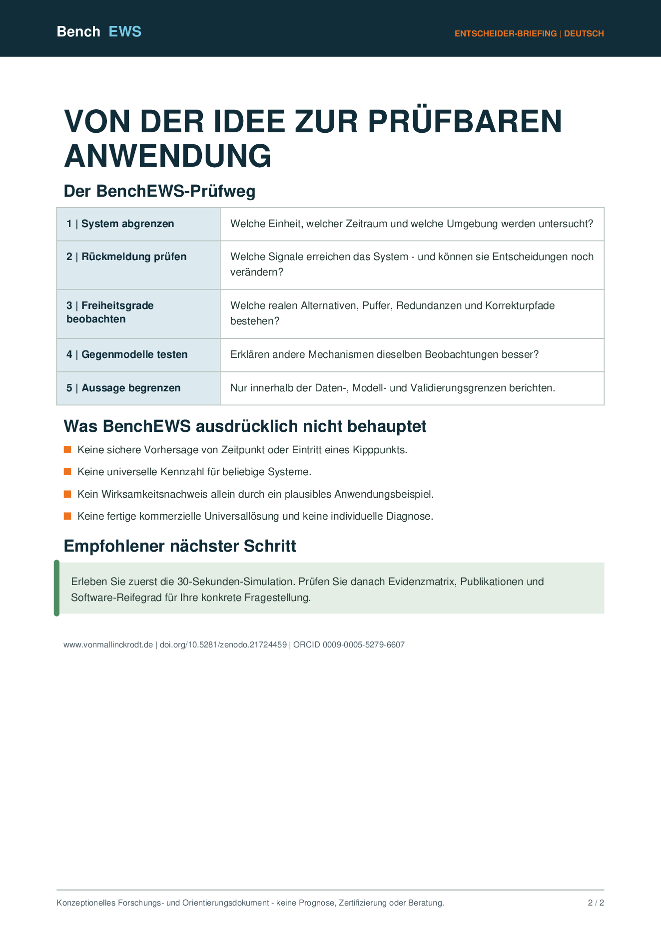 BenchEWS Entscheider-Briefing, Seite 2 von 2